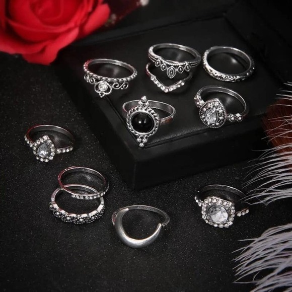 11 Piece Black Onyx Midi Ring Set - Picture 2 of 7